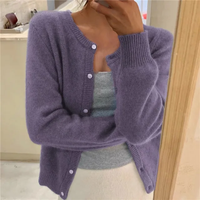 Damen Strickjacke mit Rundhalsausschnitt und langen Ärmeln – Elegante Alltagsjacke in Lila