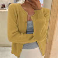 Damen Strickjacke mit Rundhalsausschnitt und langen Ärmeln – Elegante Alltagsjacke in Gelb