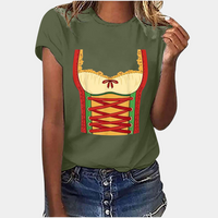 Damen T-Shirt Dirndl Druck Kurzarm – Elegante Oberteile Damen für Vielseitige Looks im Alltag und bei Anlässen in Dunkelgrün