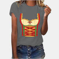 Damen T-Shirt Dirndl Druck Kurzarm – Elegante Oberteile Damen für Vielseitige Looks im Alltag und bei Anlässen in Grau
