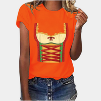 Damen T-Shirt Dirndl Druck Kurzarm – Elegante Oberteile Damen für Vielseitige Looks im Alltag und bei Anlässen in Orange