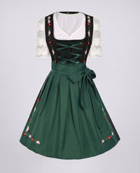 Damen Trachtenkleid mit elegantem Spitzenoberteil und dekorativer Taillenschließe für festliche Anlässe in Weiß