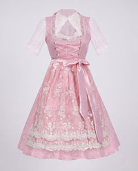 Damen Trachtenkleid mit elegantem Spitzenoberteil und dekorativer Taillenschließe für festliche Anlässe in Rosa
