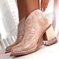 Damen Western Stiefeletten mit Orthopedic Arch Support und Blockabsatz für Komfort in Dünnenrosa