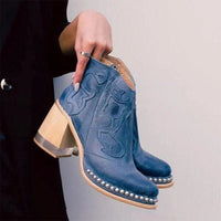 Damen Western Stiefeletten mit Orthopedic Arch Support und Blockabsatz für Komfort in Capriblau