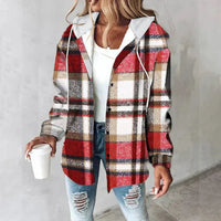 Damen Winter Hoodie Jacke mit Karo Muster Komfortable Freizeitjacke in Rot