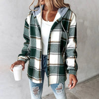 Damen Winter Hoodie Jacke mit Karo Muster Komfortable Freizeitjacke in Grün