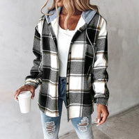 Damen Winter Hoodie Jacke mit Karo Muster Komfortable Freizeitjacke in Schwarz