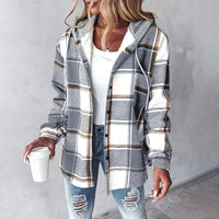 Damen Winter Hoodie Jacke mit Karo Muster Komfortable Freizeitjacke in Grau