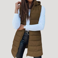 Damen Winter Steppweste mit Kapuze – Warm, Vielseitig und Modern in Braun