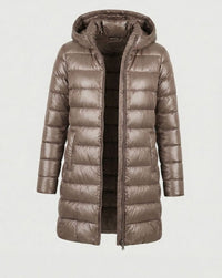 Damen Winterjacke Ultraleicht Slim-Fit mit Kapuze und Wärmender Daunenfüllung in Khaki