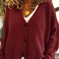 Damenjacke V-Ausschnitt – Elegante Strickjacke für Alltag und Büro, Vielseitig Kombinierbar, Jacken Damen in Burgund