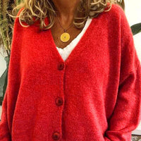 Damenjacke V-Ausschnitt – Elegante Strickjacke für Alltag und Büro, Vielseitig Kombinierbar, Jacken Damen in Rot