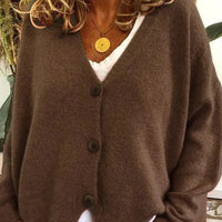 Damenjacke V-Ausschnitt – Elegante Strickjacke für Alltag und Büro, Vielseitig Kombinierbar, Jacken Damen in Kaffee