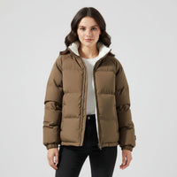 Damenjacke Winterjacke Kapuzen-Pufferjacke Tailliert Warm für Kaltes Wetter in Braun
