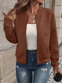 Damenjacke mit Reißverschluss – Strukturierte Jacke für Alltag und Freizeit, Bequeme Passform, Modischer Stil in Braun