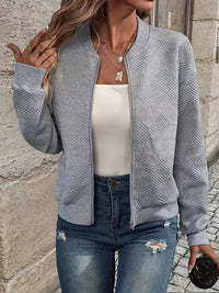 Damenjacke mit Reißverschluss – Strukturierte Jacke für Alltag und Freizeit, Bequeme Passform, Modischer Stil in Grau