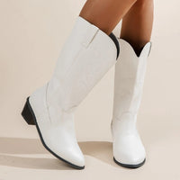 Damenstiefel Cowboy-Style mit Arch Support und Boho-Print – Orthopädische Stiefel für Stil und Komfort in Weiß