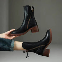 Damen Stiefeletten mit Blockabsatz und Reißverschluss in Schwarz
