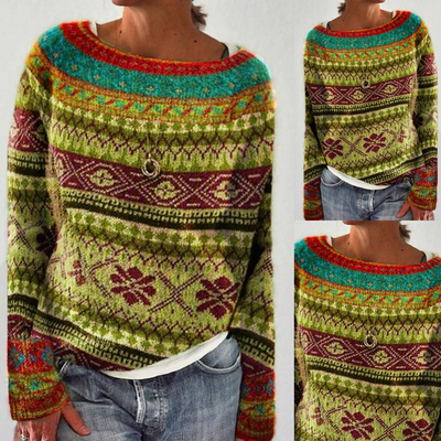 Eleganter Baumwoll Norweger Pullover mit Farben für Damen | Ideal für den Winter