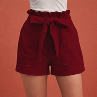 Leinen Damen Shorts mit hoher Taille und Schleifenbund | Zoë in Dunkelrot