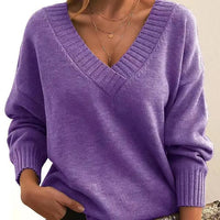 Mordane – Eleganter Langarm Pullover Mit V-Ausschnitt in Violett
