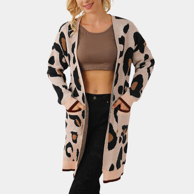 EDELINA - Stylische Damen Strickjacke mit Leopardenmuster