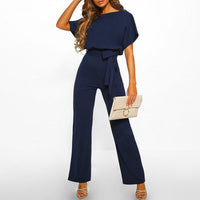 Viola | Damen Jumpsuit Kurzarm Gürtel Lässig Komfort Casual Modern in Dunkelblau