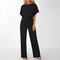 Viola | Damen Jumpsuit Kurzarm Gürtel Lässig Komfort Casual Modern in Schwarz