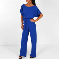 Viola | Damen Jumpsuit Kurzarm Gürtel Lässig Komfort Casual Modern in Blau