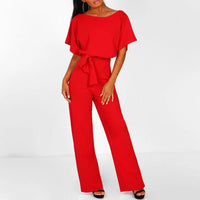 Viola | Damen Jumpsuit Kurzarm Gürtel Lässig Komfort Casual Modern in Rot