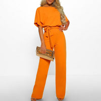 Viola | Damen Jumpsuit Kurzarm Gürtel Lässig Komfort Casual Modern in Gelb