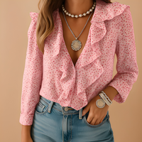 Aleida - Elegante Damenbluse mit langen Ärmeln und Details in Rosa