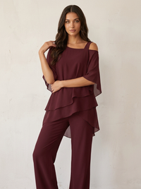 Elegantes Chiffon-Damen-Set - Elena in Rot