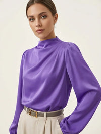 Elegante Damenbluse mit hohem Kragen - Hera in Lila