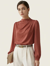 Elegante Damenbluse mit hohem Kragen - Hera in Koralle