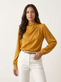 Elegante Damenbluse mit hohem Kragen - Hera in Orange