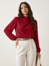 Elegante Damenbluse mit hohem Kragen - Hera in Rot