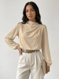 Elegante Damenbluse mit hohem Kragen - Hera in Creme
