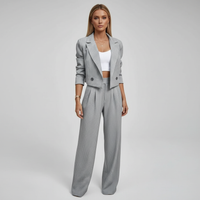 Regina | Damen gestreifter Blazer & weite Hose Set in Grau