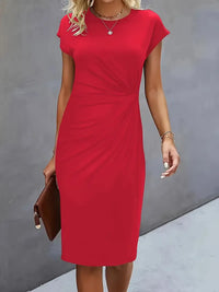 Einfarbiges Midi-Kleid mit Rundhalsausschnitt für Frauen | Ideal für Arbeit oder Veranstaltungen in Rot