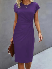 Einfarbiges Midi-Kleid mit Rundhalsausschnitt für Frauen | Ideal für Arbeit oder Veranstaltungen in Blauviolett