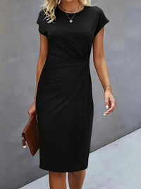 Einfarbiges Midi-Kleid mit Rundhalsausschnitt für Frauen | Ideal für Arbeit oder Veranstaltungen in Schwarz