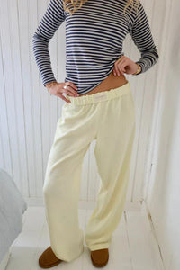 Elke | Damen Gestreifte Hose Leicht Modern Casual Sommer Elegant in Gelb