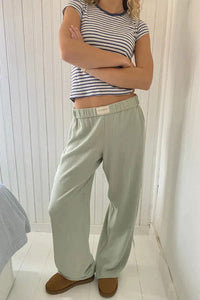 Elke | Damen Gestreifte Hose Leicht Modern Casual Sommer Elegant in Grün