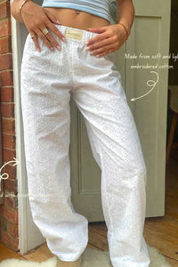 Elke | Damen Gestreifte Hose Leicht Modern Casual Sommer Elegant in Weiß