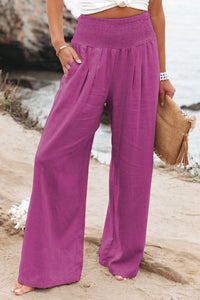 Linda - Damen Palazzo-Hosen mit weitem Bein aus Leinen, Hoher Taille in Grün