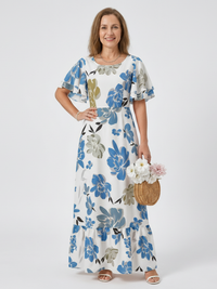 Elowen | Rundhals Kurzarm Schichten Maxikleid in Himmelblau
