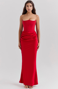 Damen Strapless Korsett Bodycon Maxikleid in Rot