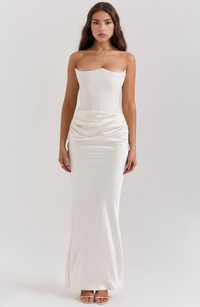 Damen Strapless Korsett Bodycon Maxikleid in Weiß